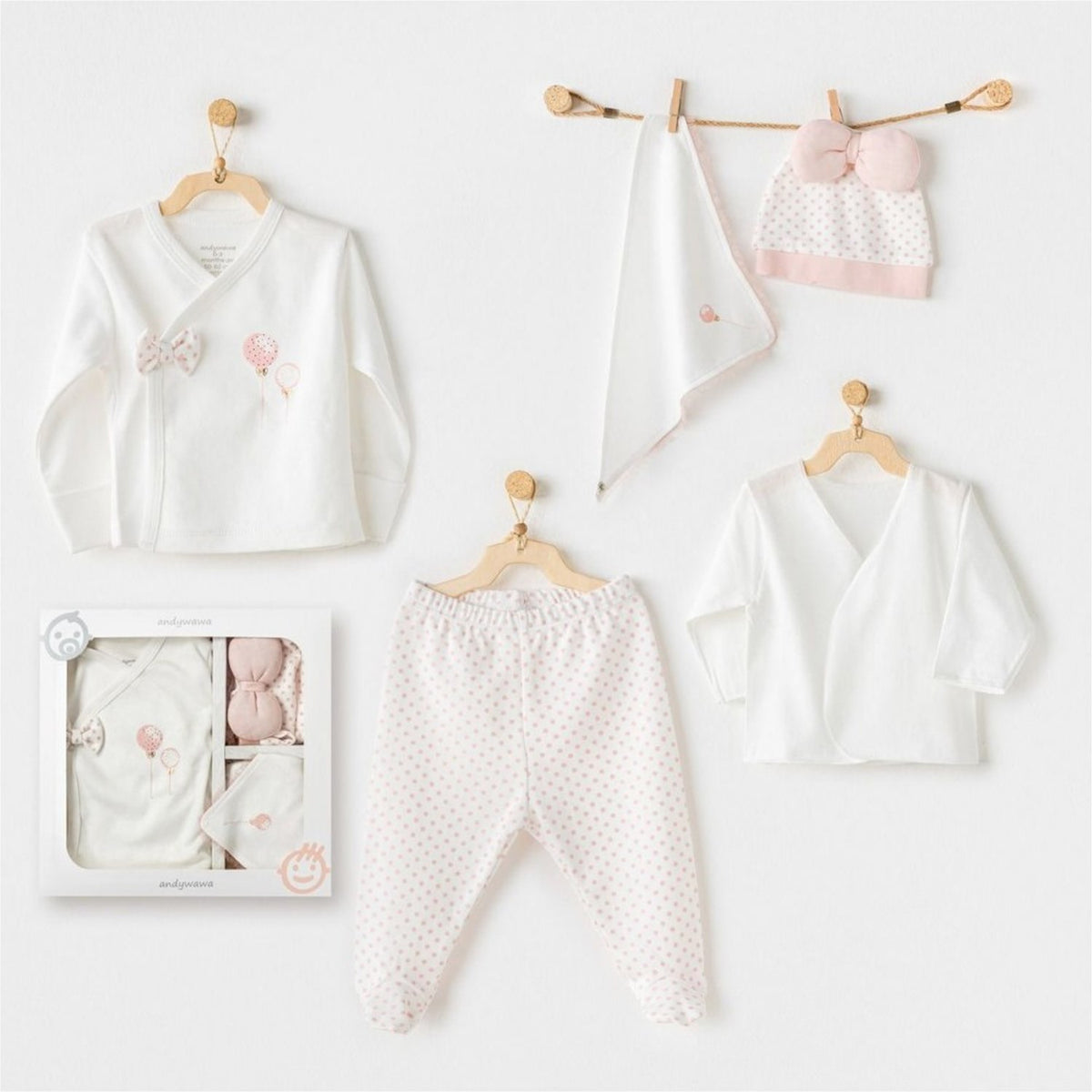 Andywawa AC25550 Newborn Set Pınk Baloons 5'Li Hastane Çıkışı Ekru