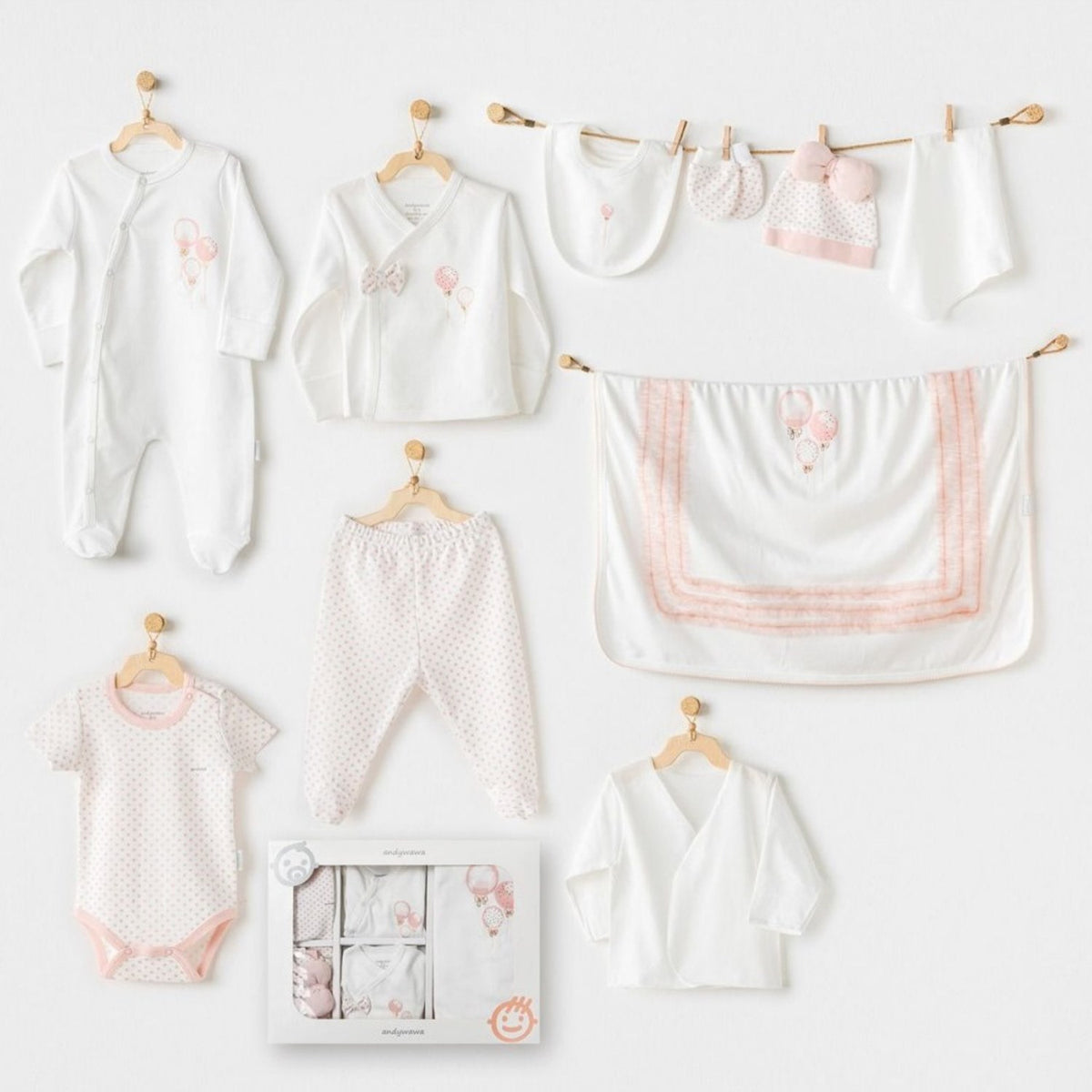 Andywawa AC25551 Newborn Set Pınk Baloons 10'Lu Hastane Çıkışı Ekru