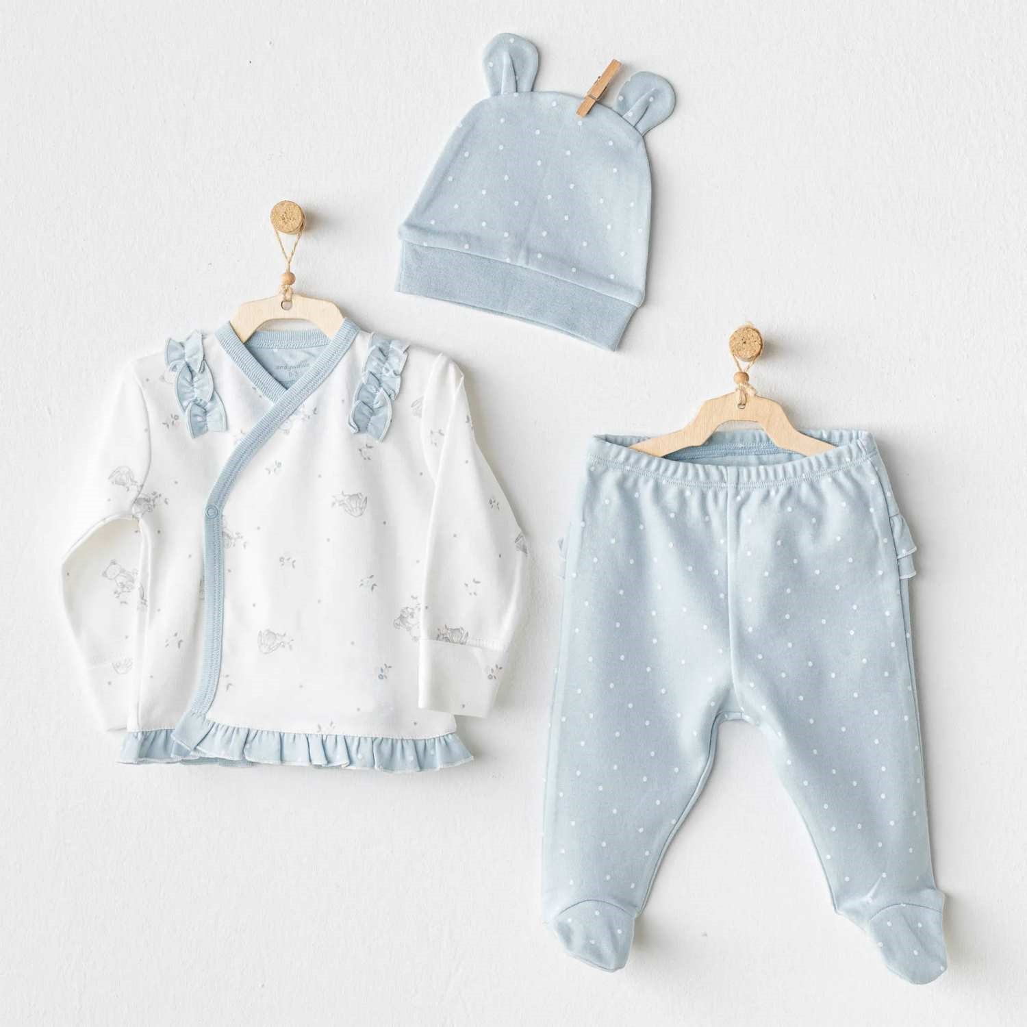 Andywawa AC25646 Cuddly Bunny Bear 3'Lü Zıbın Set Blue