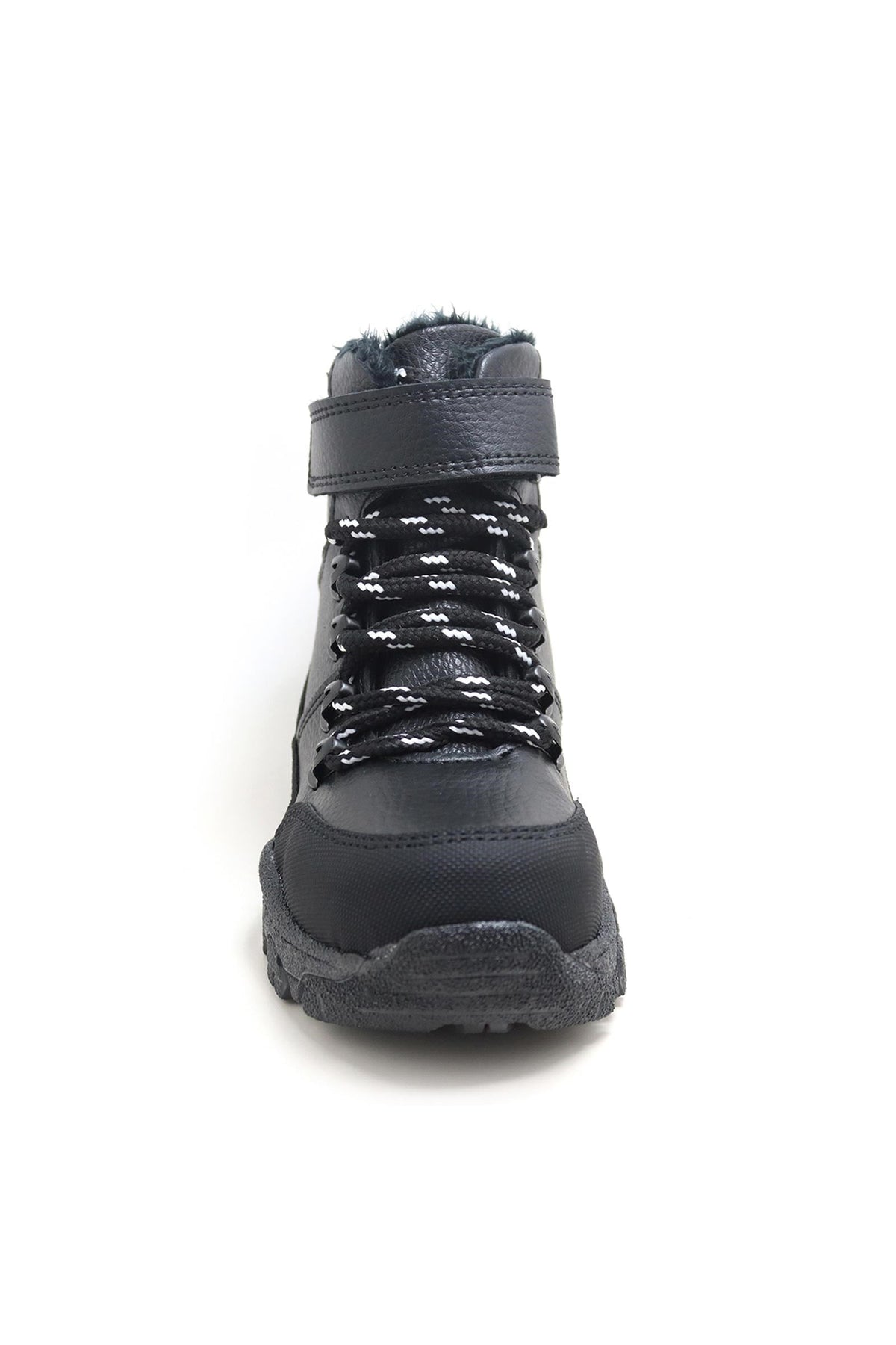 Unisex Çocuk Siyah Kalın Tabanlı Kışlık Trekking Botu