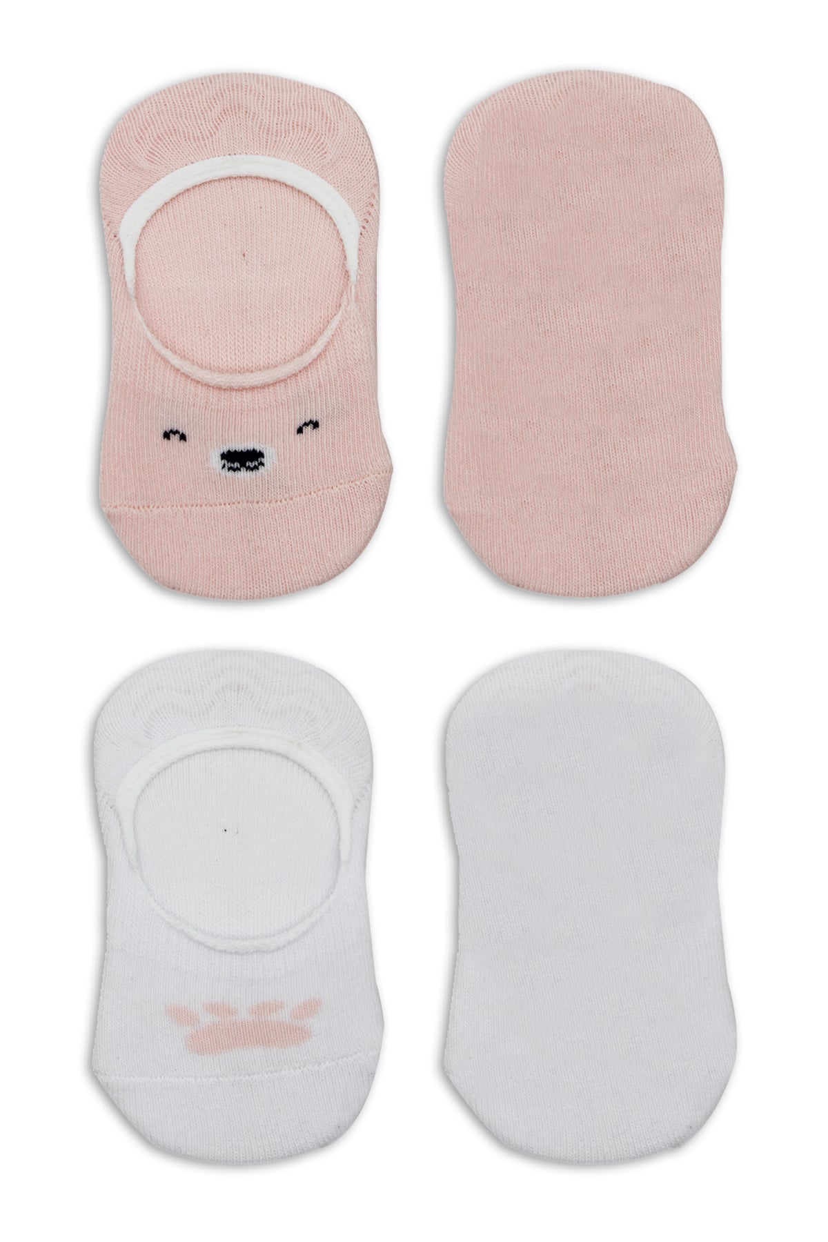 Bistyle 2'Li Babet Cute Face Penye Çorap 30103 Pembe-Beyaz