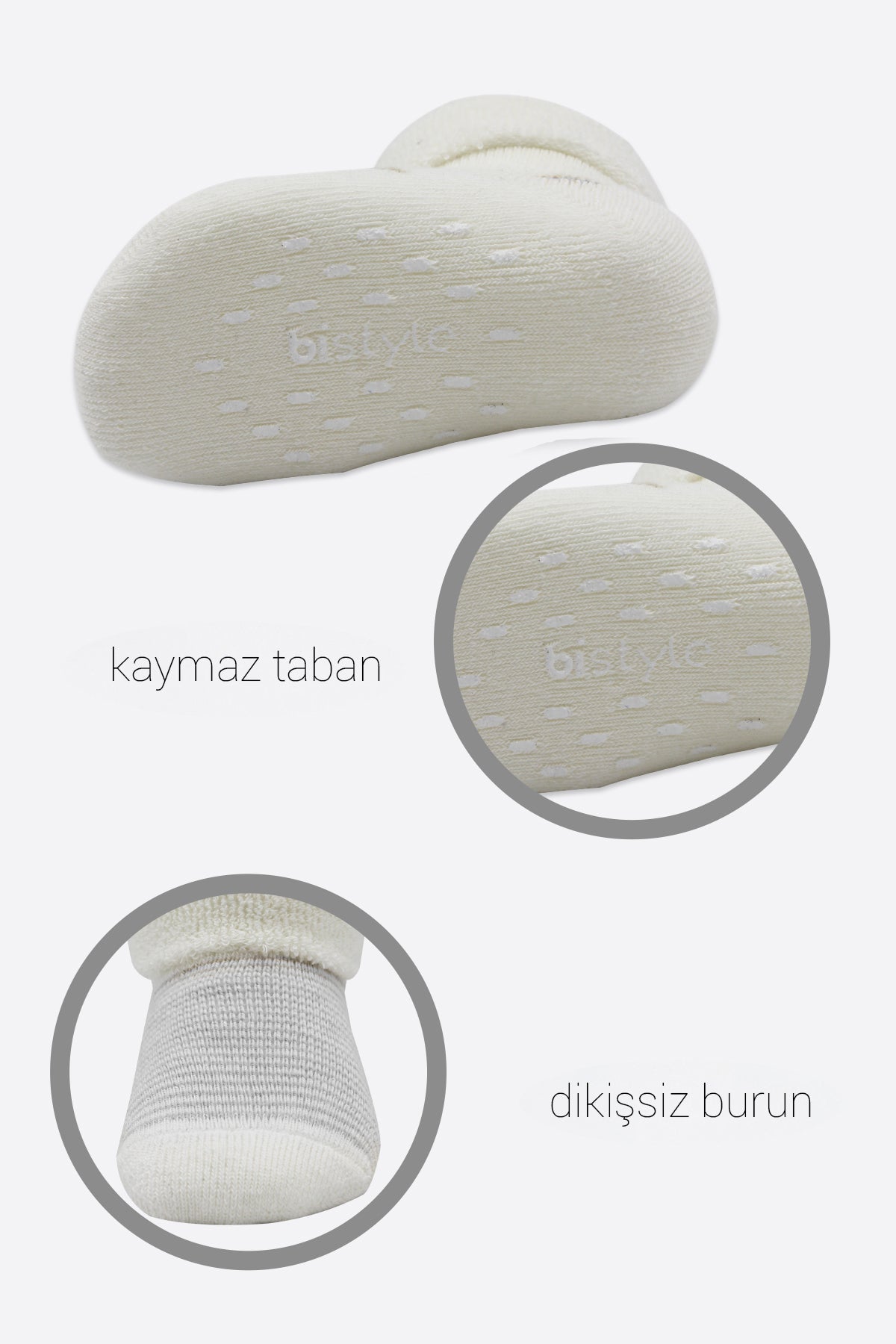 Bistyle 2'Li Havlu Soket Kaymaz Çorap 10504 Gri Ekru