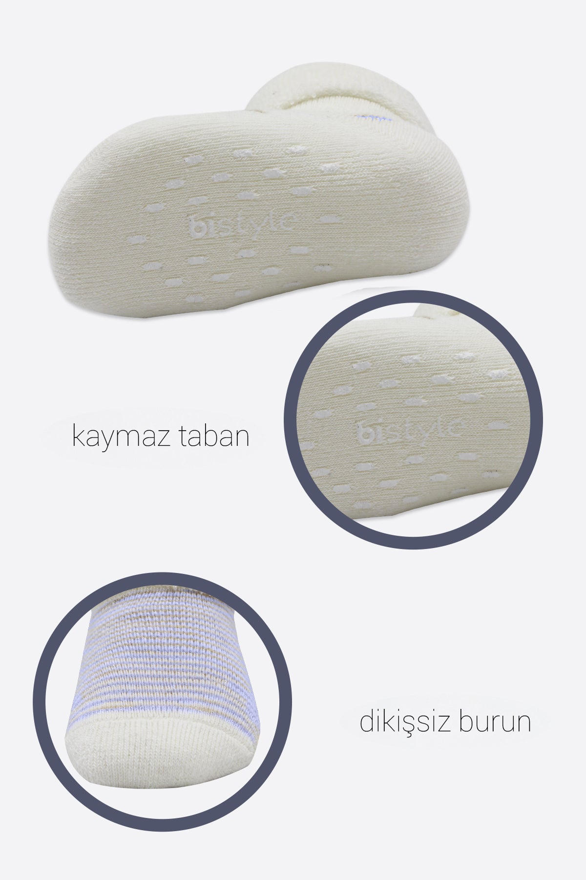 Bistyle 2'Li Havlu Soket Kaymaz Çorap 10504 İndigo Ekru