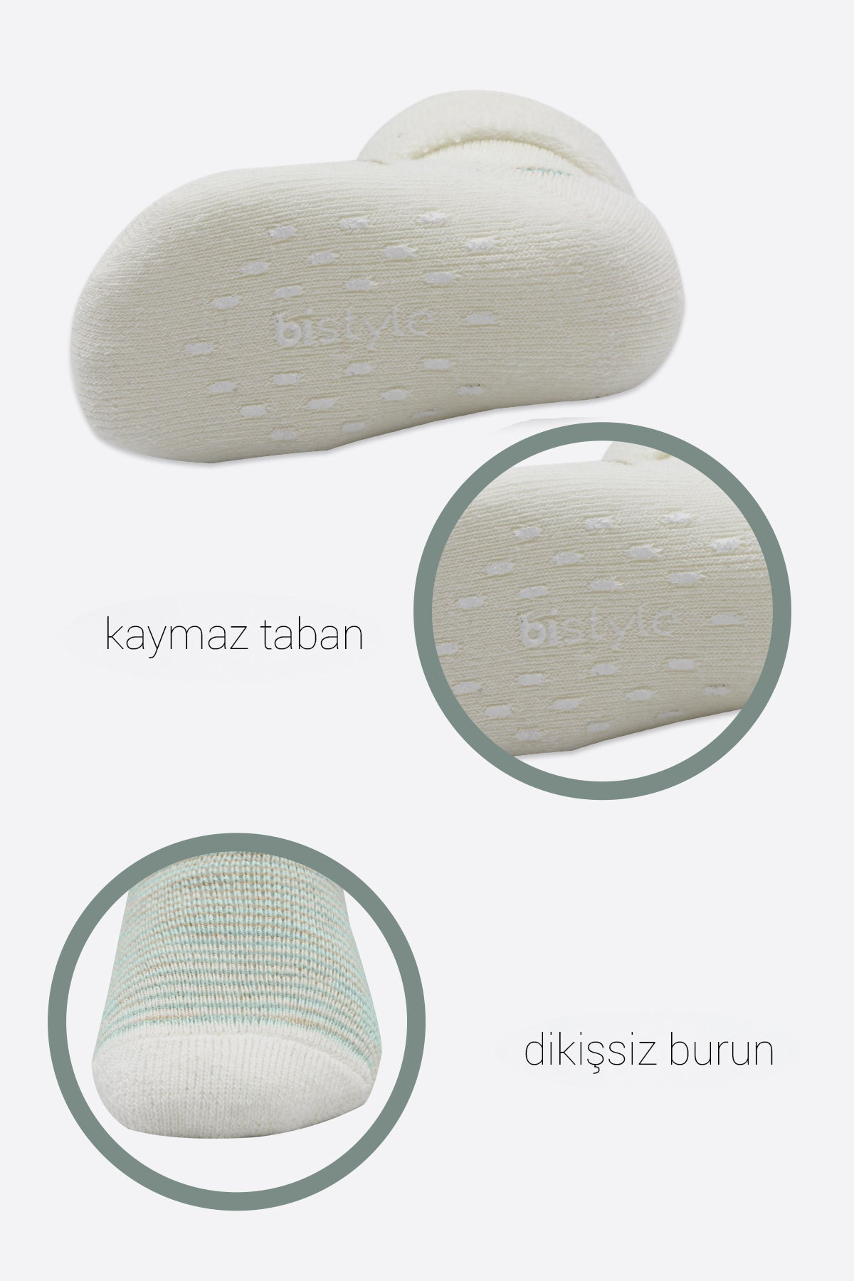 Bistyle 2'Li Havlu Soket Kaymaz Çorap 10504 Nil Ekru