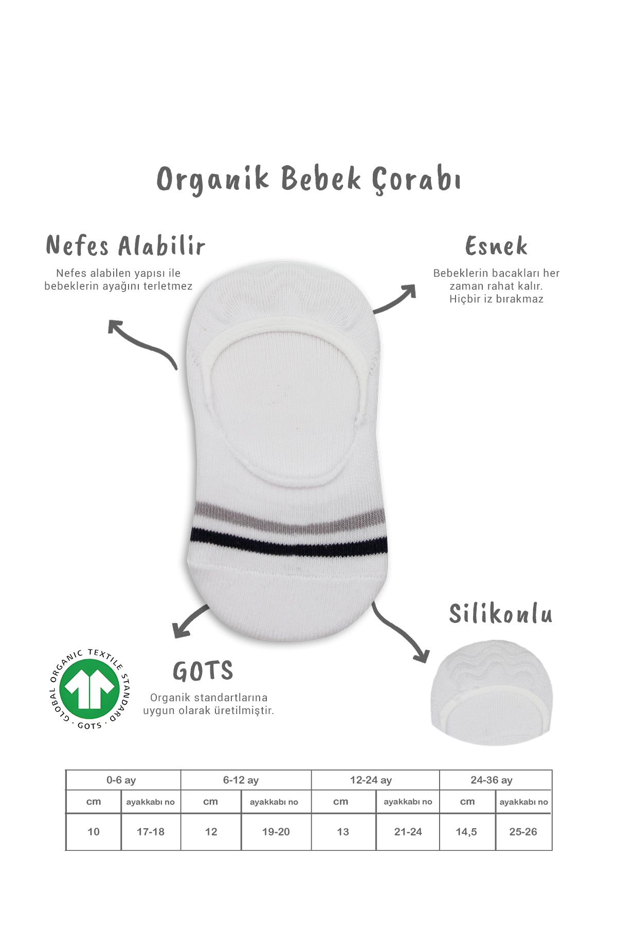 Bistyle 2'Li Penye Babet Silikon Çemberli Çorap 30102 Gri Beyaz