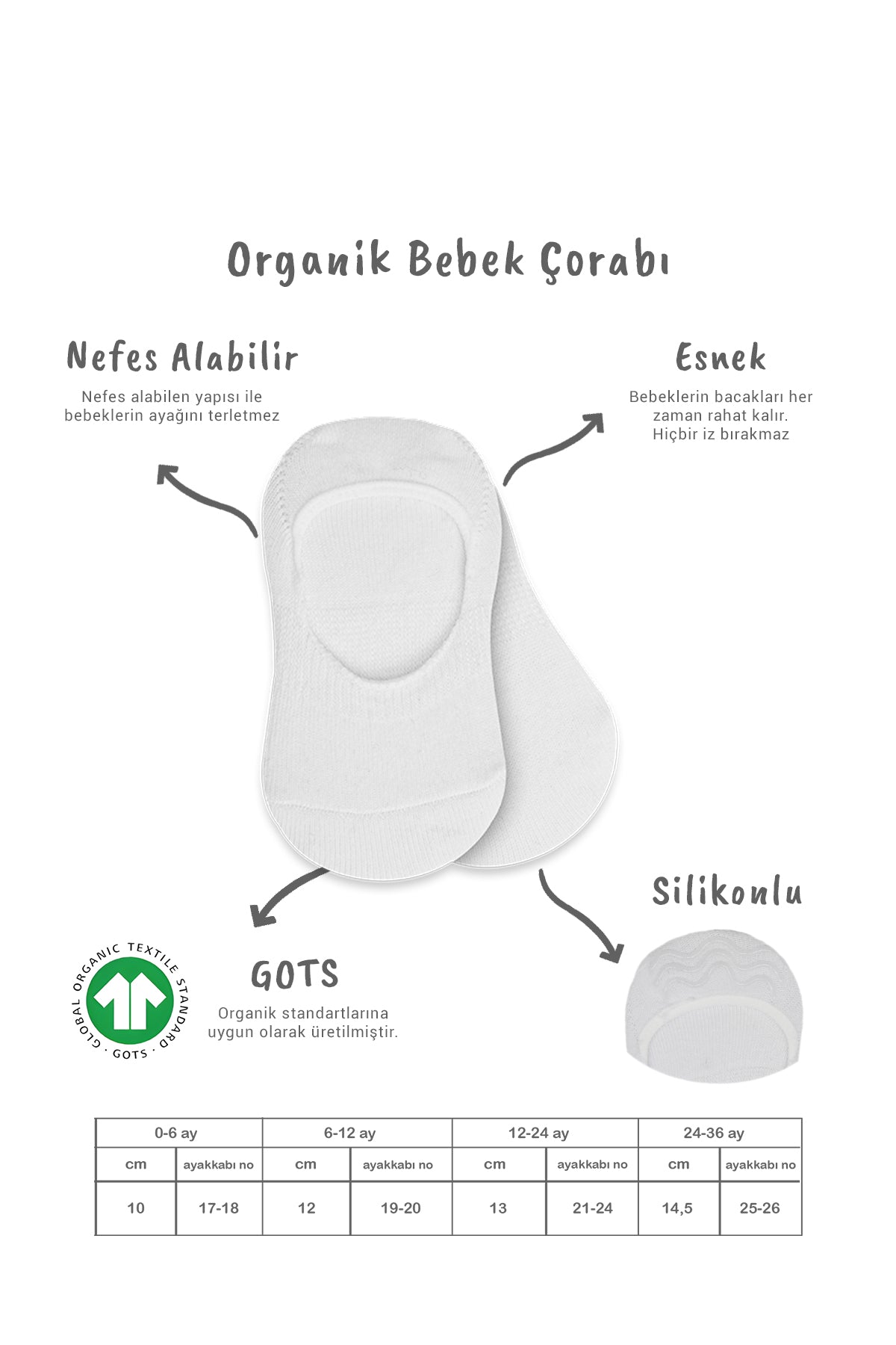 Bistyle 2'Li Penye Babet Silikonlu Basic Çorap 30104 Gri Beyaz