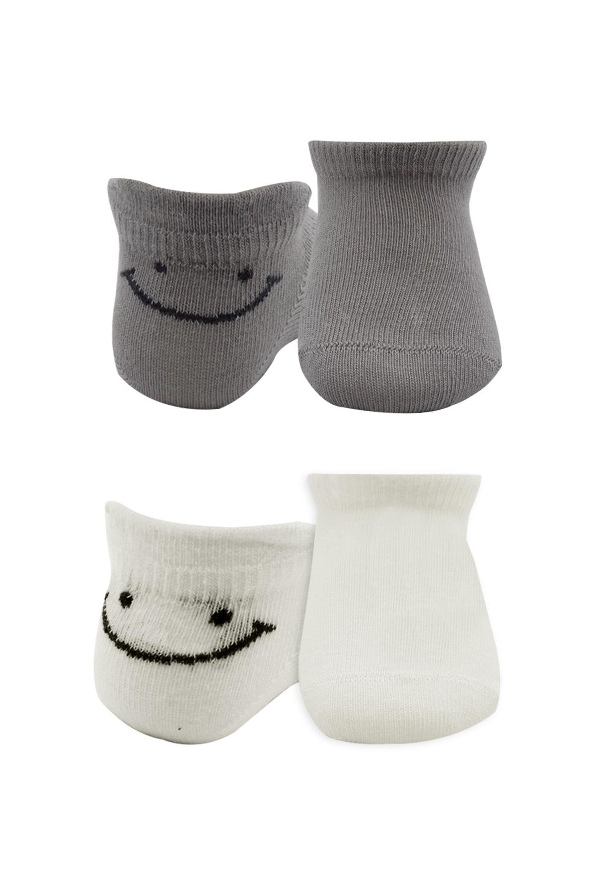 Bistyle 2'Li Sneakers Smile Penye Çorap 20106 Gri Ekru