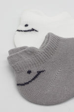 Bistyle 2'Li Sneakers Smile Penye Çorap 20106 Gri Ekru