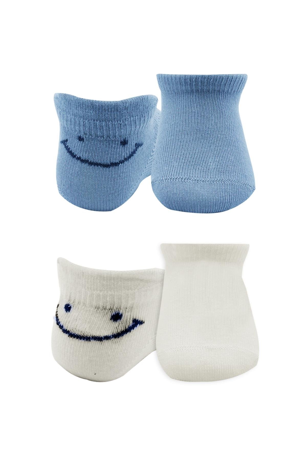 Bistyle 2'Li Sneakers Smile Penye Çorap 20106 Mavi Ekru