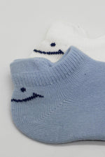 Bistyle 2'Li Sneakers Smile Penye Çorap 20106 Mavi Ekru