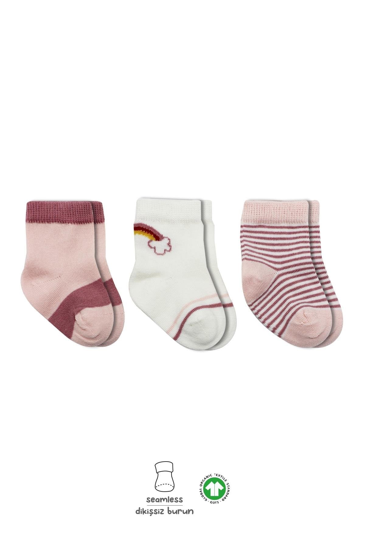 Bistyle 3lü Penye Rainbow Soket Çorap 10113 Pudra