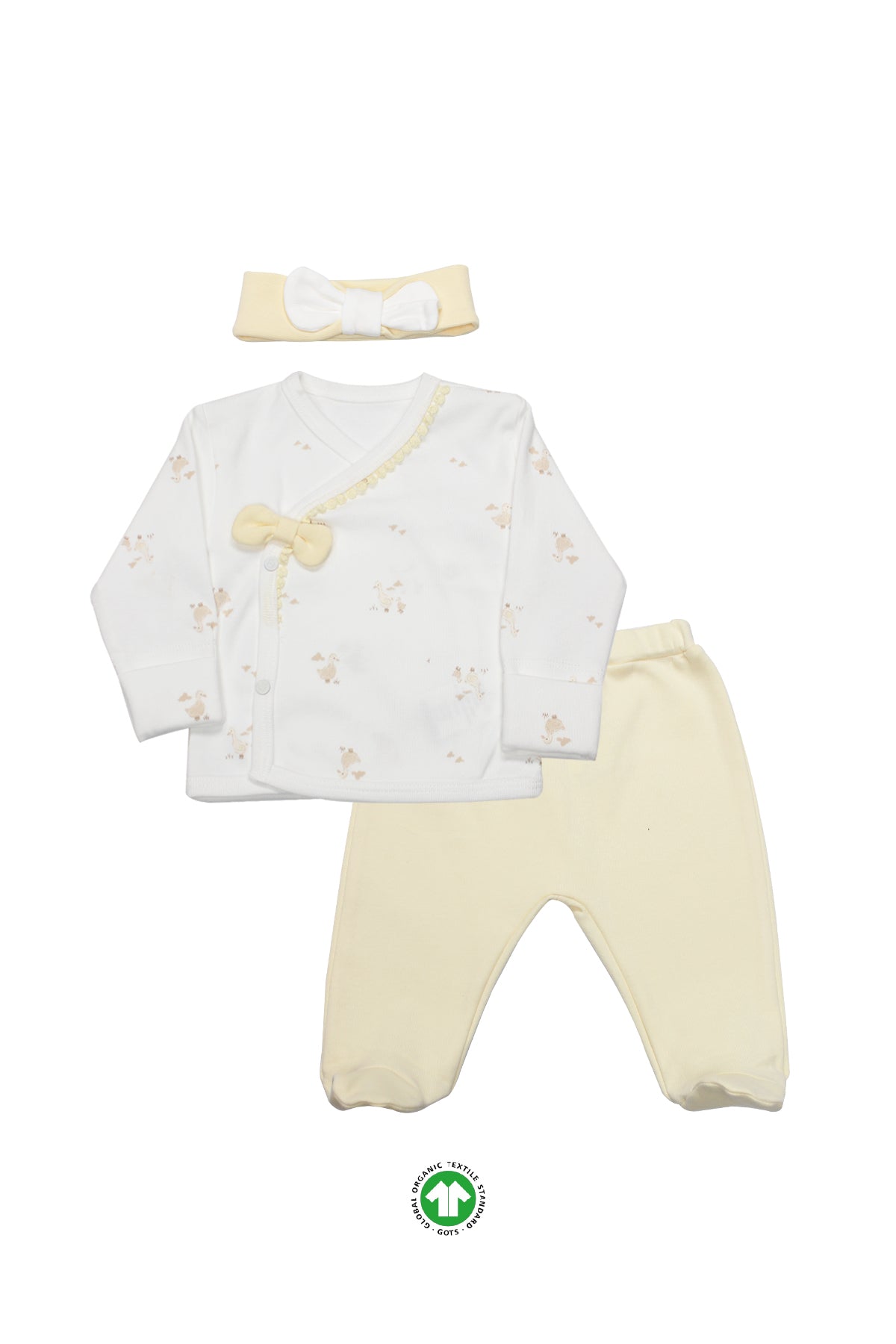 Bistyle 3'lü Zıbın Takım Welcome Baby Duck 13104 Sarı-Ekru