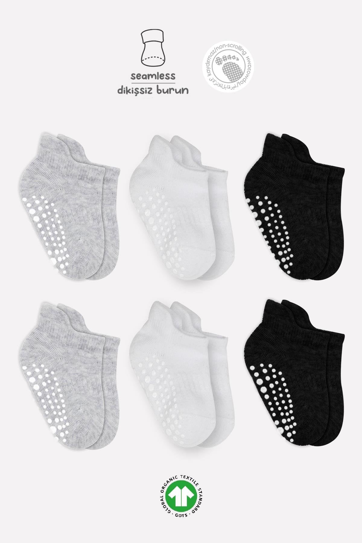 Bistyle 6'Lı Sneakers Kaymaz Penye Çorap 20102 Gri Beyaz Siyah