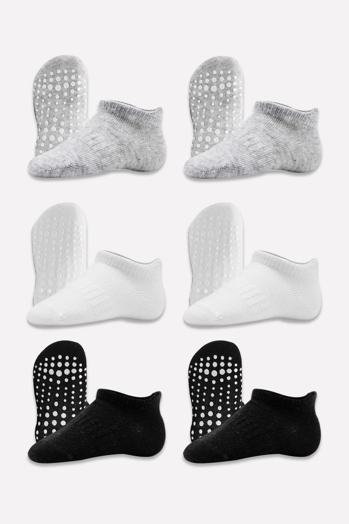 Bistyle 6'Lı Sneakers Kaymaz Penye Çorap 20102 Gri Beyaz Siyah