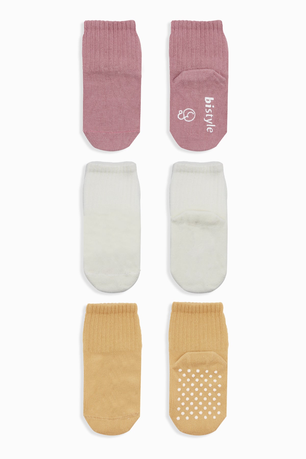 Bistyle Basic Kaymaz Penye Soket Çorap 3'Lü BS10106 Pudra Ekru Somon