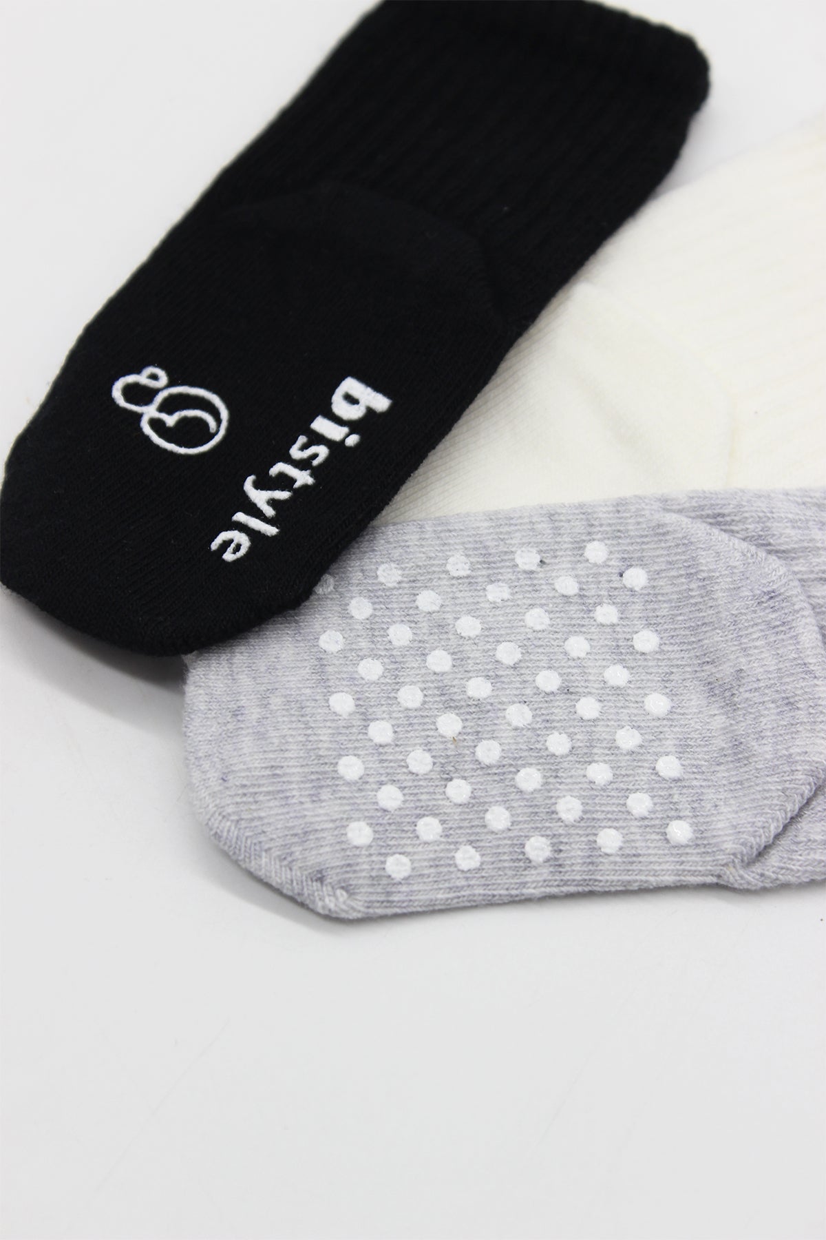 Bistyle Basic Kaymaz Penye Soket Çorap 3'Lü BS10106 Siyah Ekru Gri