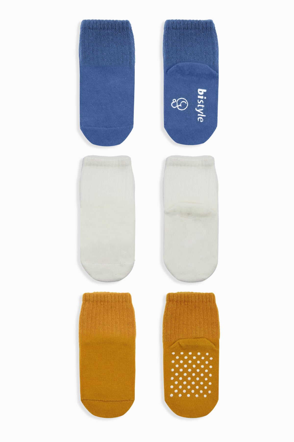 Bistyle 3lü Basic Kaymaz Penye Soket Çorap 10107 İndigo Ekru Hardal