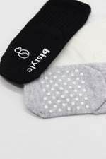 Bistyle 3lü Basic Kaymaz Penye Soket Çorap 10107 Siyah Ekru Gri