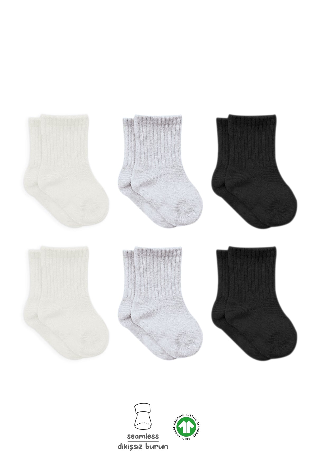Bistyle 6'Lı Basic Penye Soket Çorap 10101 Ekru Gri Siyah