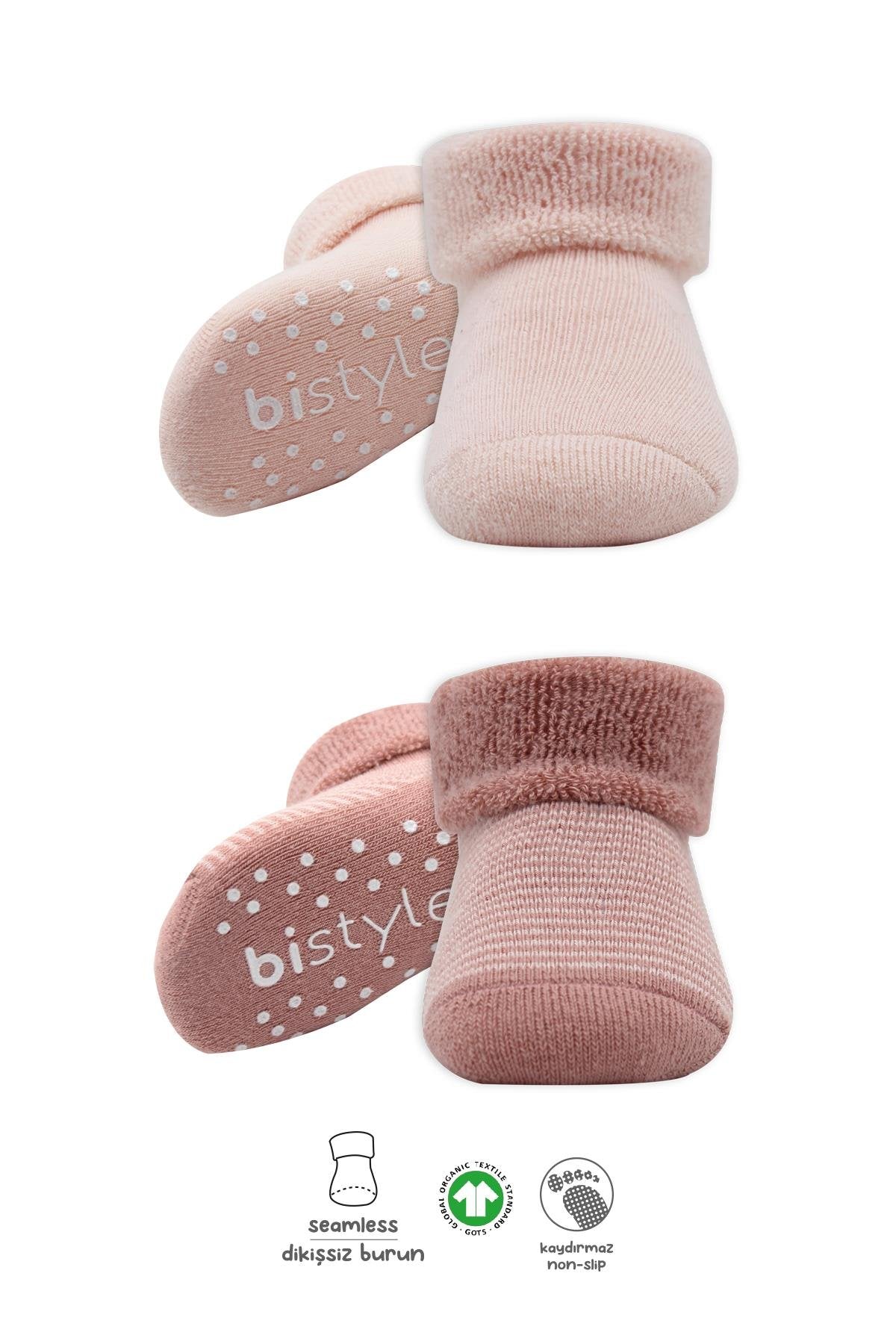 Bistyle 2'Li Çemberli Kaymaz Havlu Soket Çorap 10503 Pudra Pembe