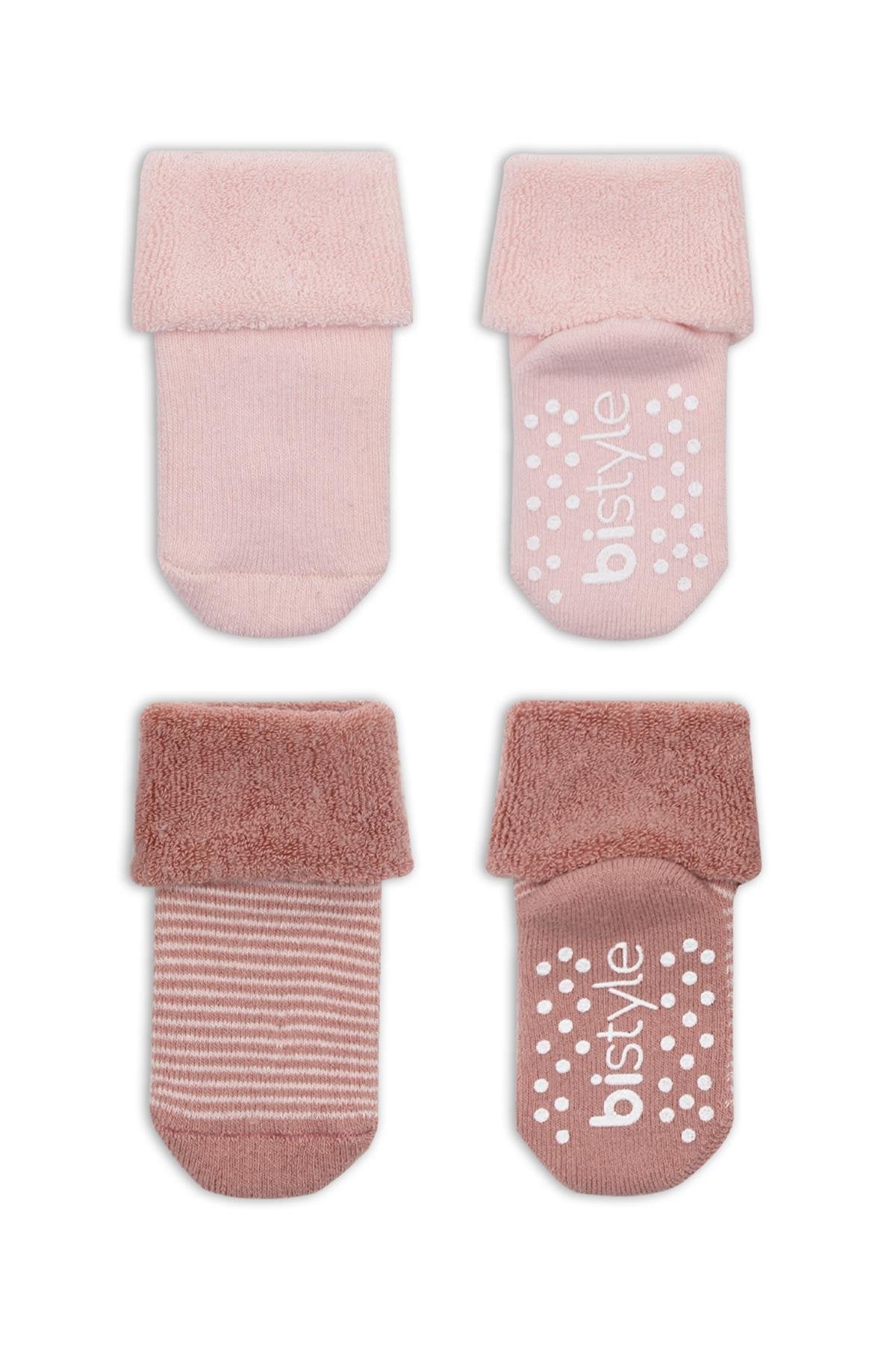 Bistyle 2'Li Çemberli Kaymaz Havlu Soket Çorap 10503 Pudra Pembe