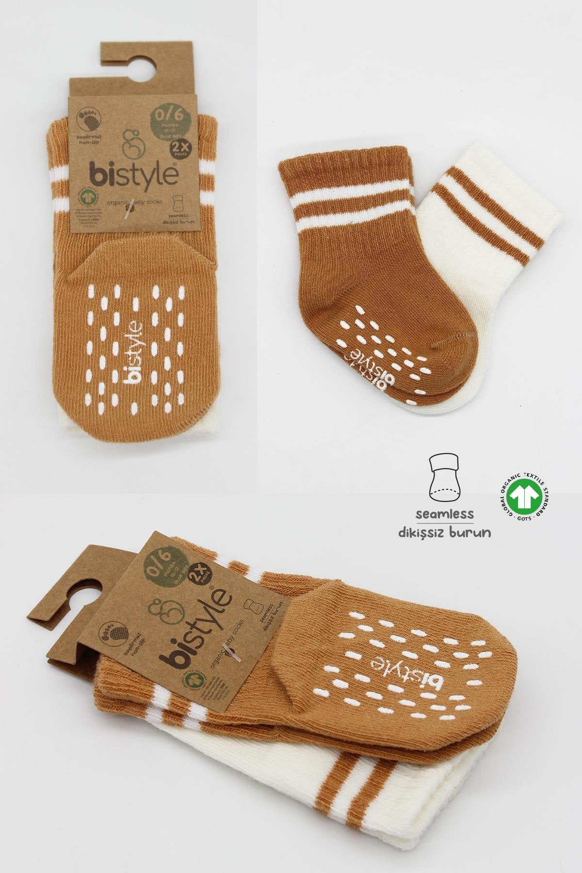 Bistyle 2li Çemberli Kaymaz Soket Çorap 10125 Ekru Hardal