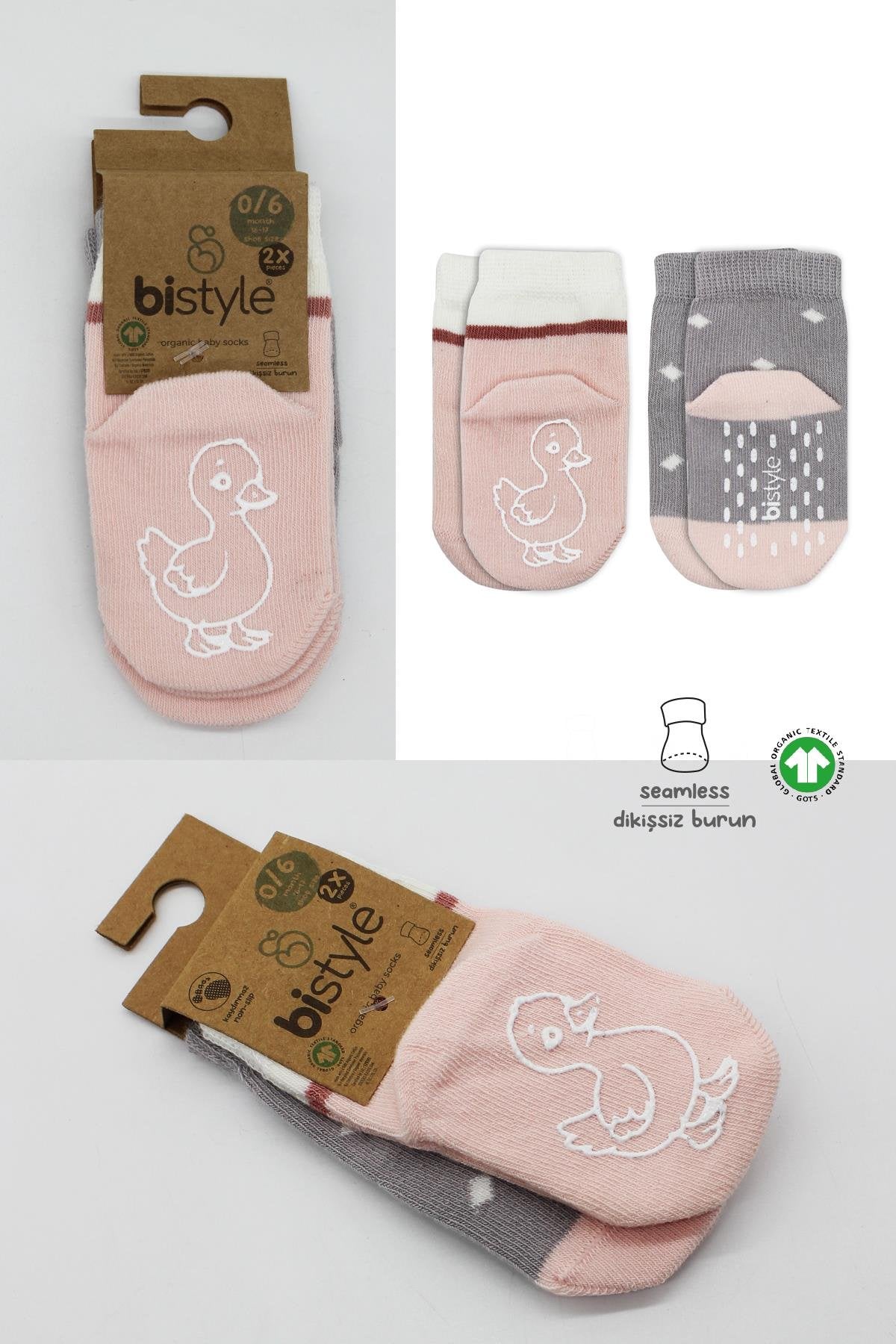 Bistyle 2li Hayvan Figür Kaymaz Kız Soket Çorap 10120 Gri