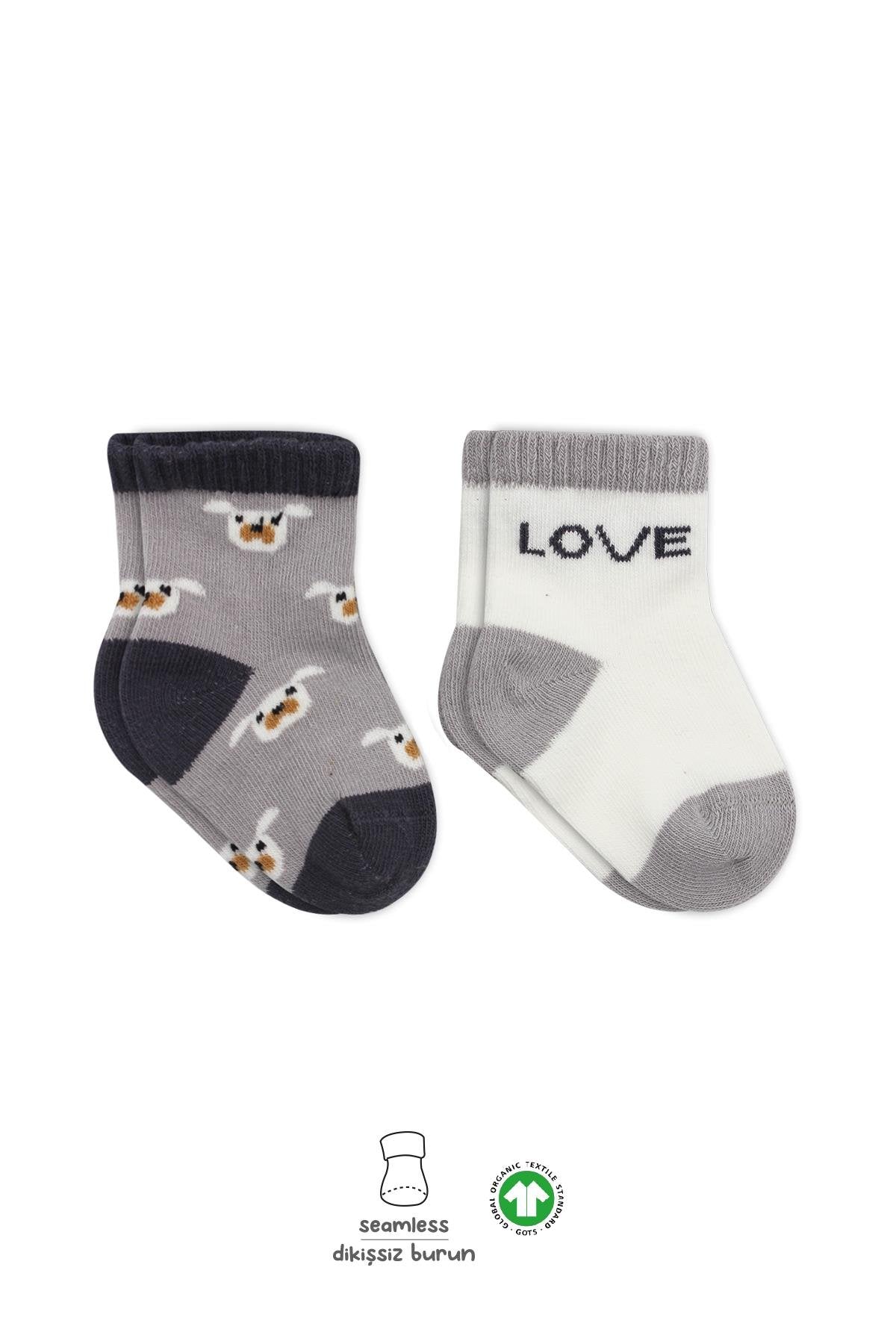 Bistyle 2'Li Love Dog Penye Soket Çorap 10118 Gri