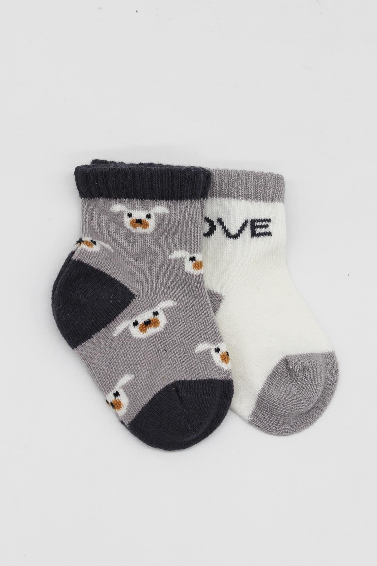 Bistyle 2'Li Love Dog Penye Soket Çorap 10118 Gri