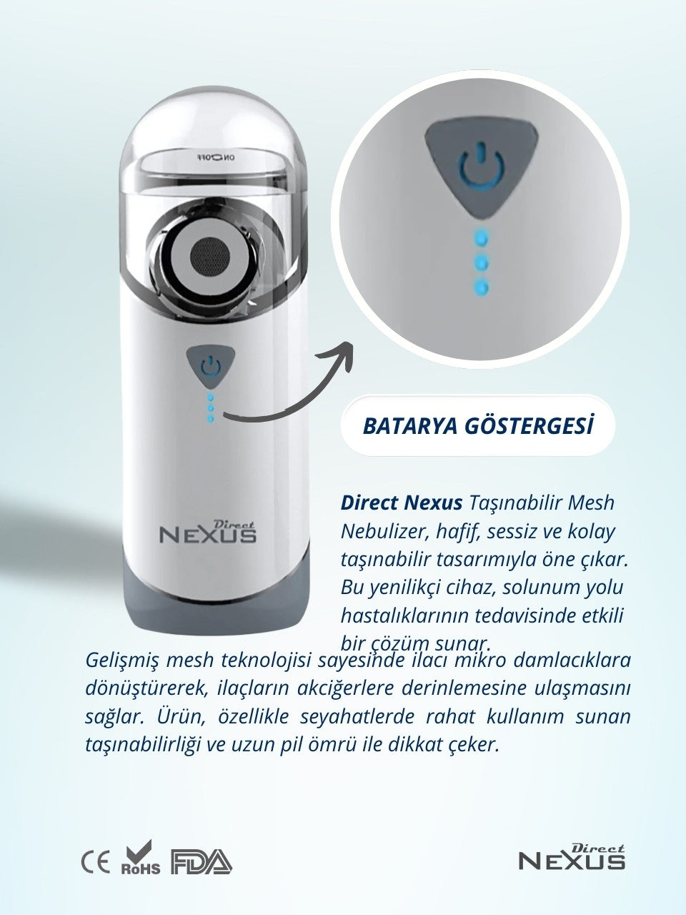 Direct Nexus Taşınabilir Mesh Hava Makinesi Nebulizatör