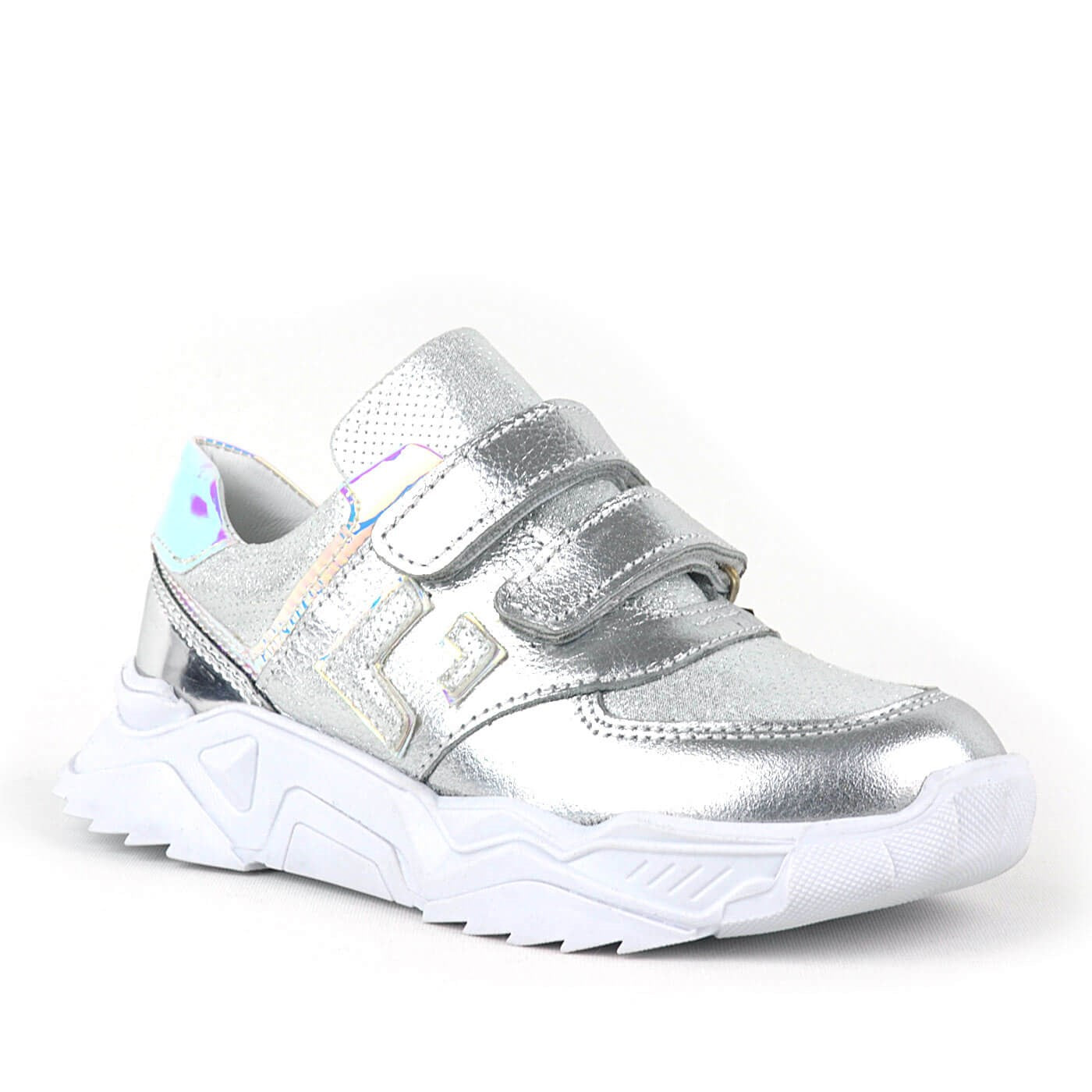 Rakerplus Hakiki Deri Gümüş Renl Cırtlı Kız Çocuk Sneaker Ayakkabı