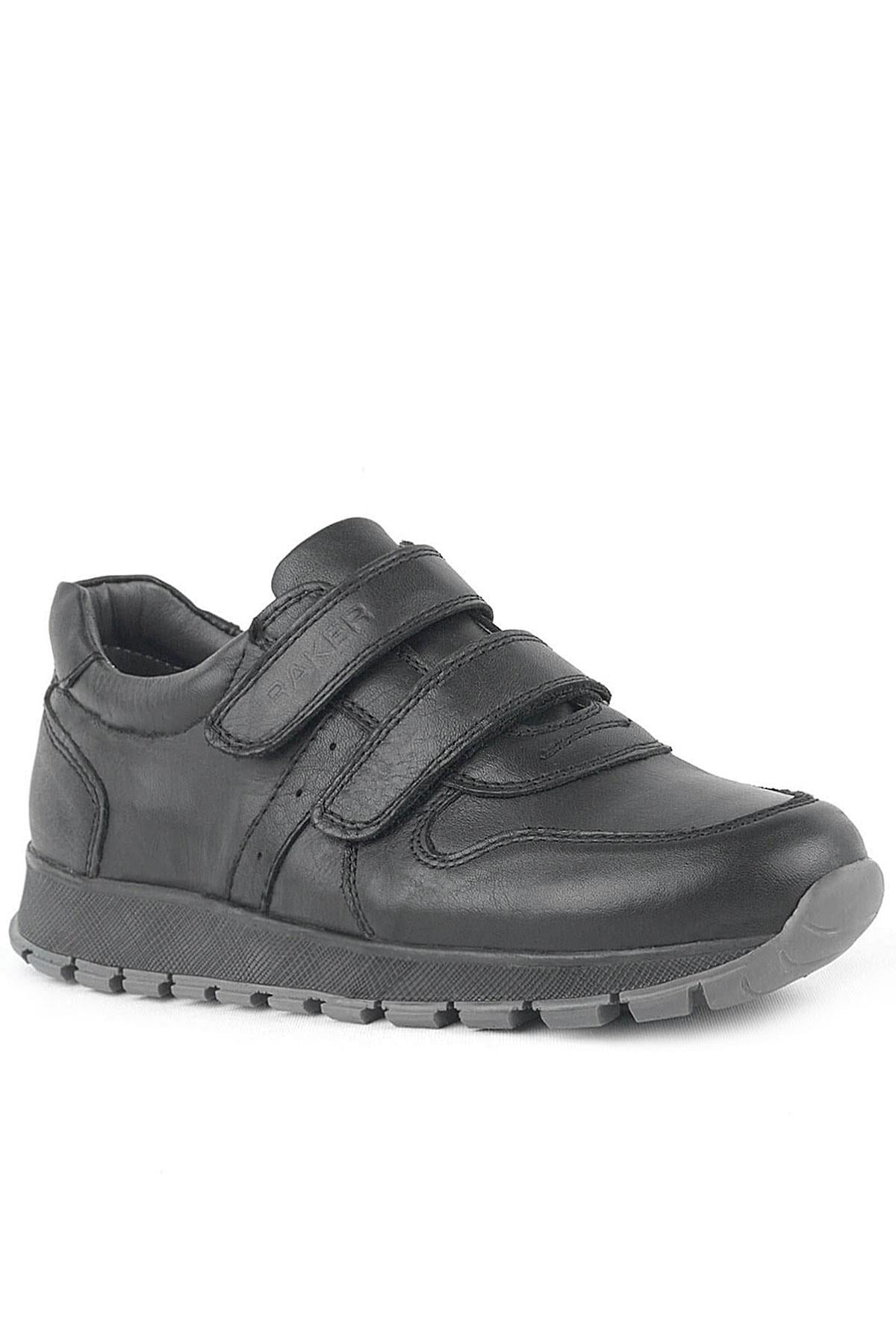 Hakiki Deri Siyah Cırtlı Spor Çocuk Ayakkabı Sneaker