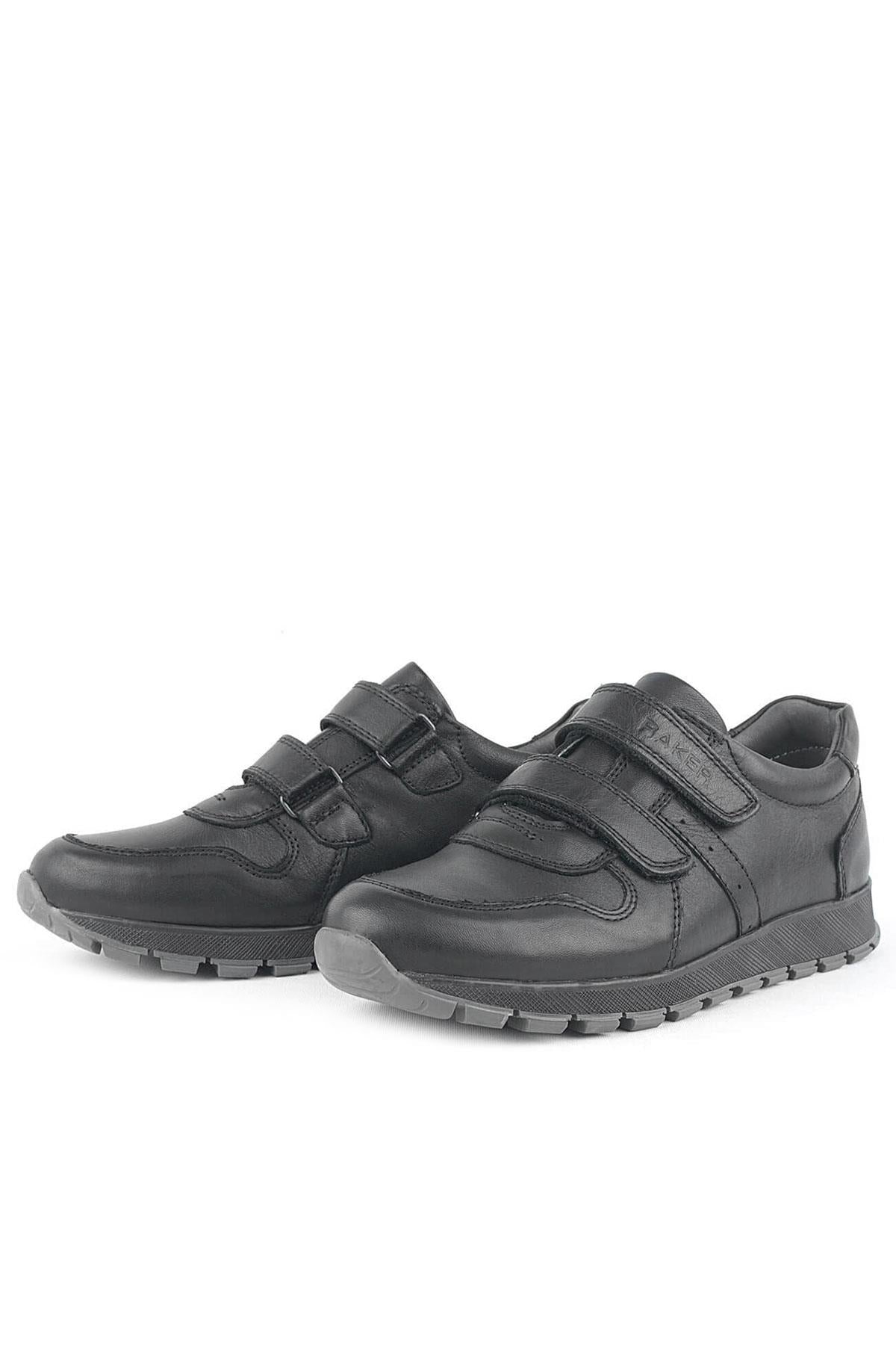 Hakiki Deri Siyah Cırtlı Spor Çocuk Ayakkabı Sneaker