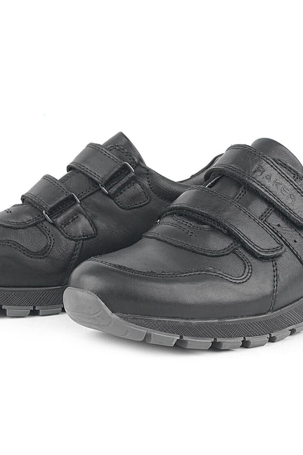 Hakiki Deri Siyah Cırtlı Spor Çocuk Ayakkabı Sneaker