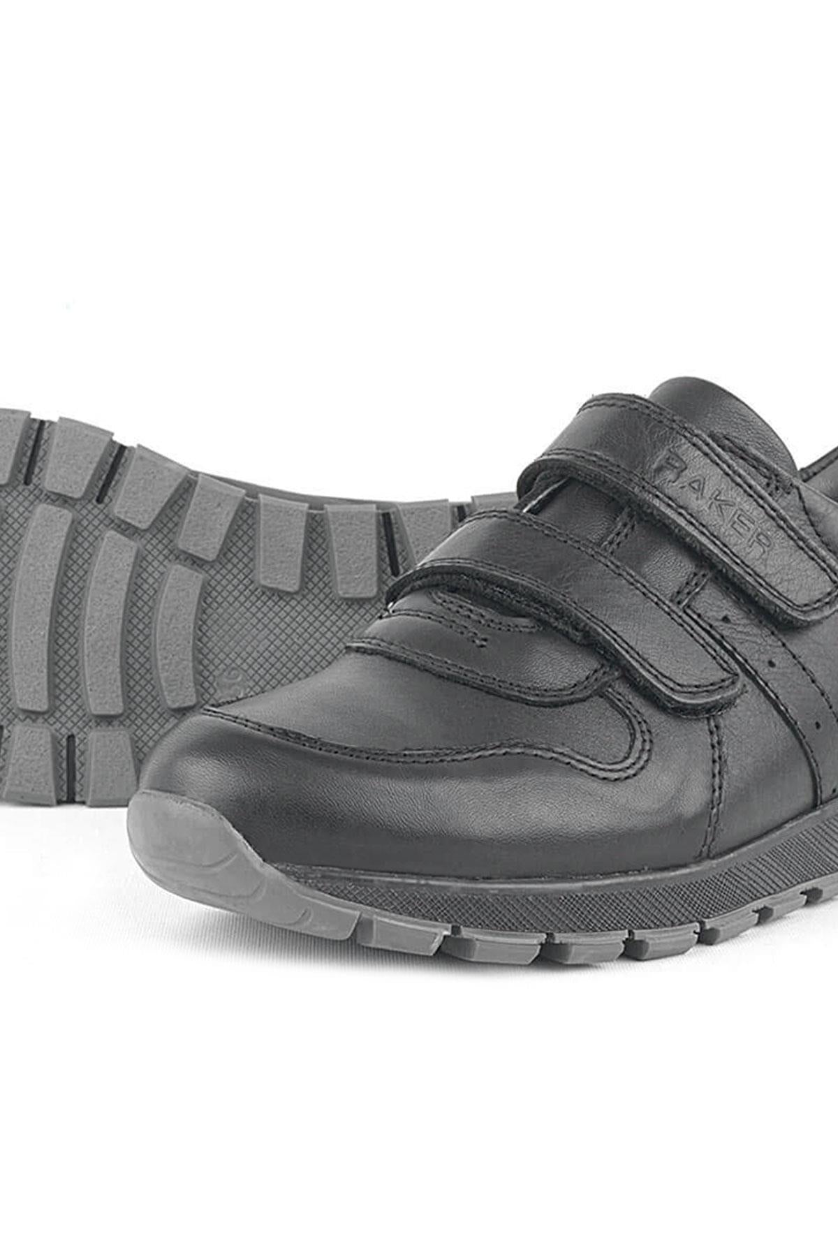 Hakiki Deri Siyah Cırtlı Spor Çocuk Ayakkabı Sneaker