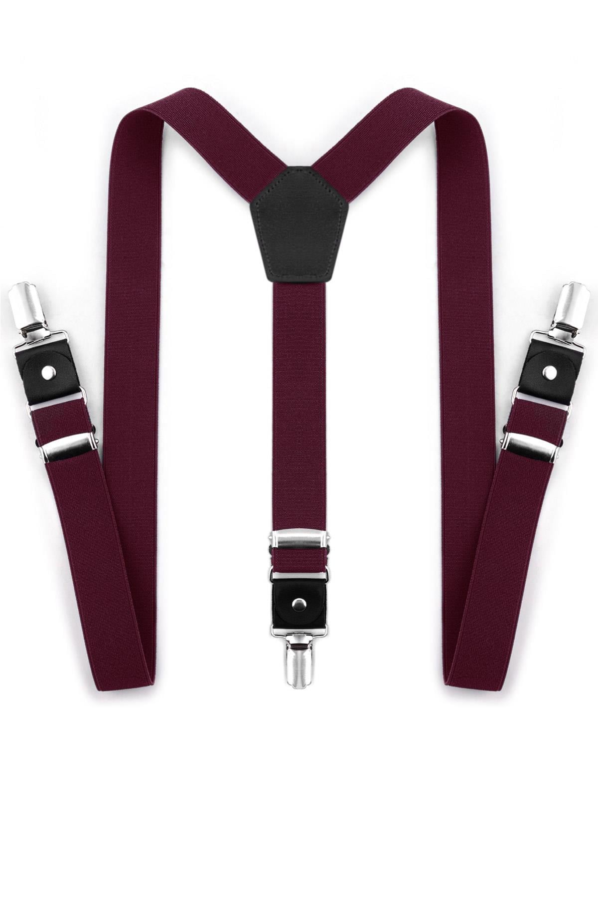 Ayarlanabilir Klipsli Bordo Çocuk Kemer Pantolon Askısı