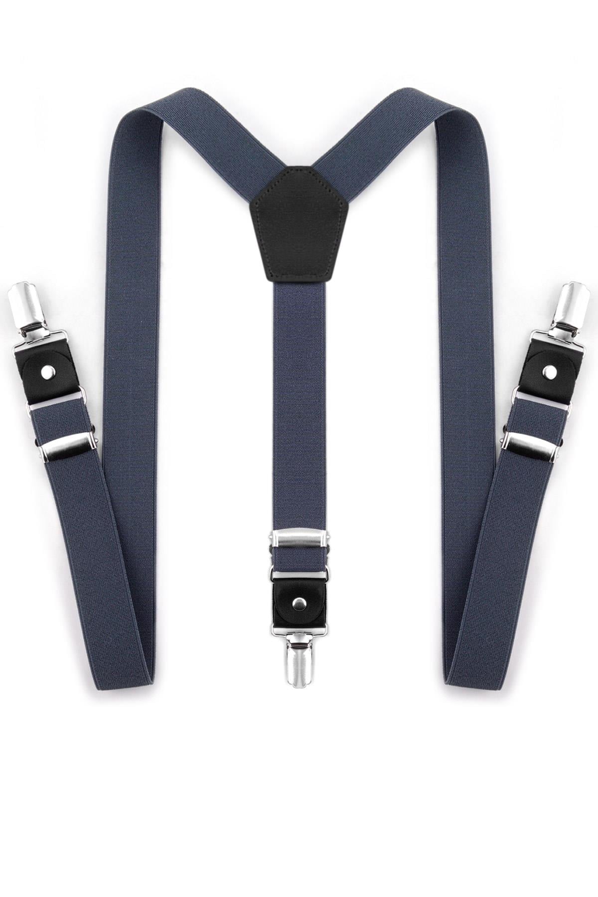 Ayarlanabilir Klipsli Gri Lacivert Çocuk Kemer Pantolon Askısı