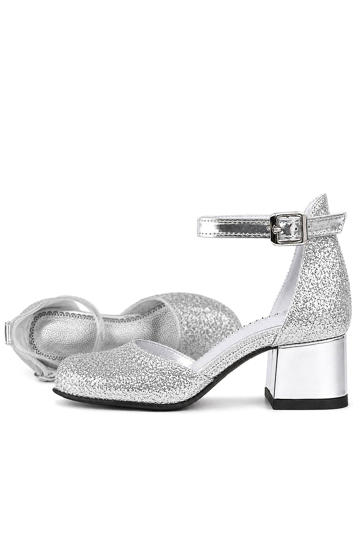 Merida Gümüş Kalın Topuklu Kız Çocuk Topuklu Ayakkabı