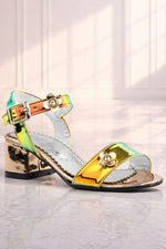 Pony Hologram Bakır Yeşil Kalın Topuklu Çiçek Detaylı Kız Çocuk Abiye Ayakkabı