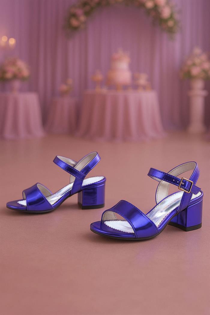 Pony Mor Aynalı Kalın Topuklu Kız Çocuk Abiye Ayakkabı