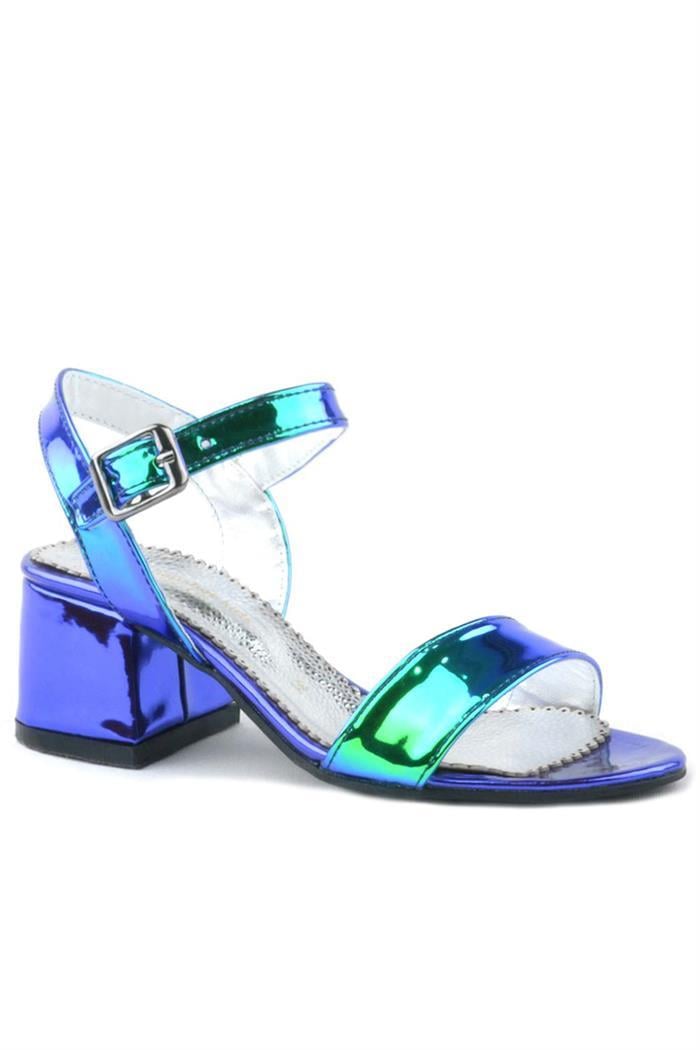Pony Hologram Mor-Yeşil Kalın Topuklu Kız Çocuk Abiye Ayakkabı