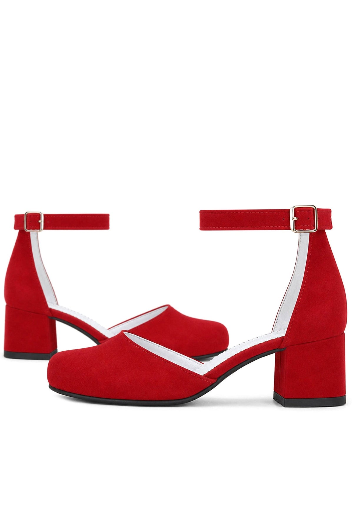 Merida Kırmızı Süet Kalın Topuklu Kız Çocuk Topuklu Ayakkabı
