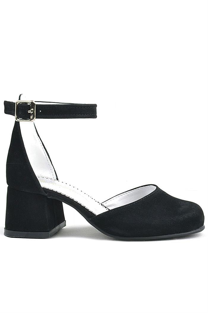 Merida Siyah Süet Kalın Topuklu Kız Çocuk Topuklu Ayakkabı