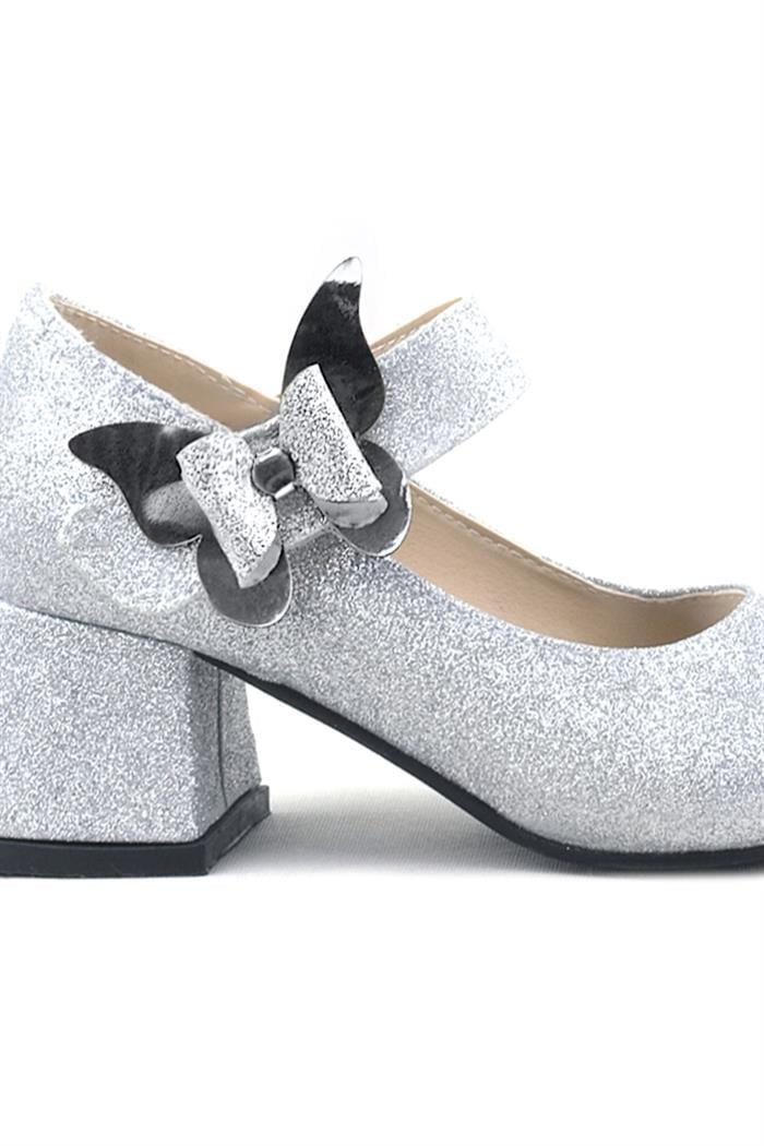 Winx Gümüş Işıltılı Kelebekli Kız Çocuk Topuklu Ayakkabı