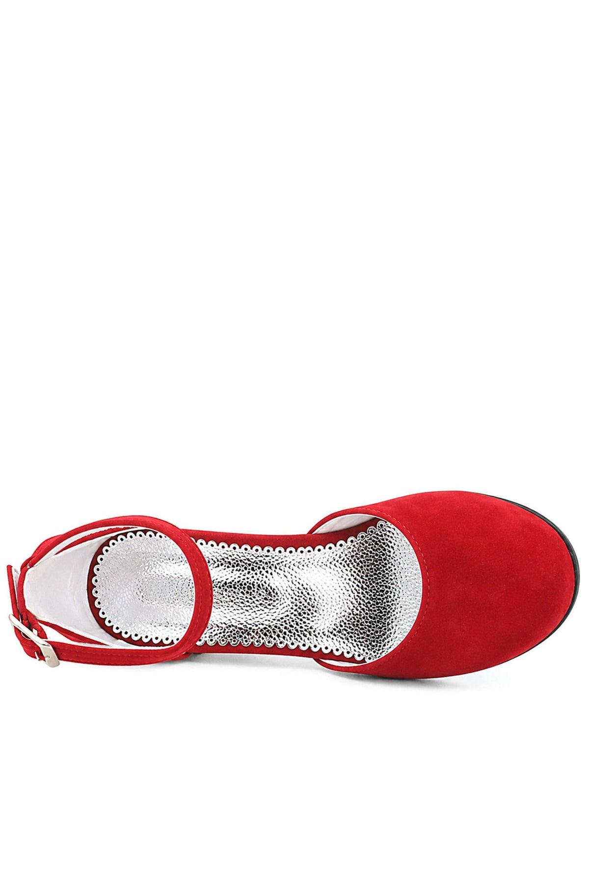 Merida Kırmızı Süet Kalın Topuklu Kız Çocuk Topuklu Ayakkabı