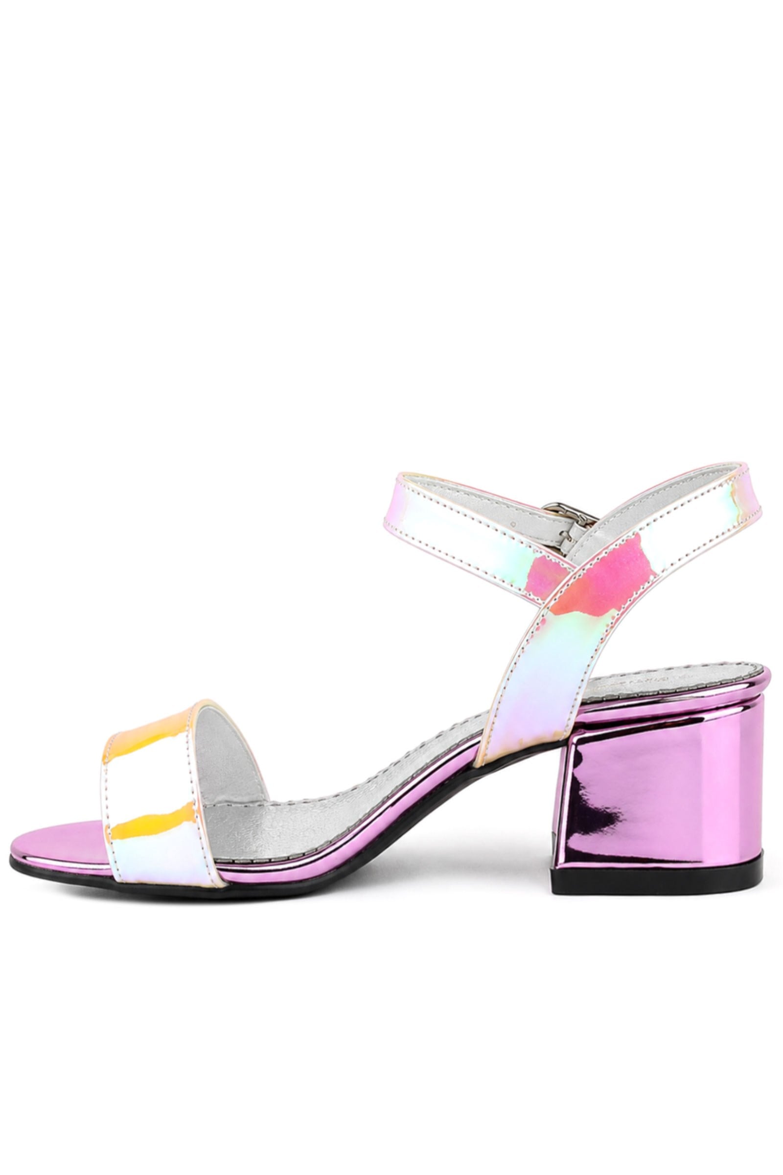 Pony Hologram Pembe-Sarı Kalın Topuklu Kız Çocuk Abiye Ayakkabı