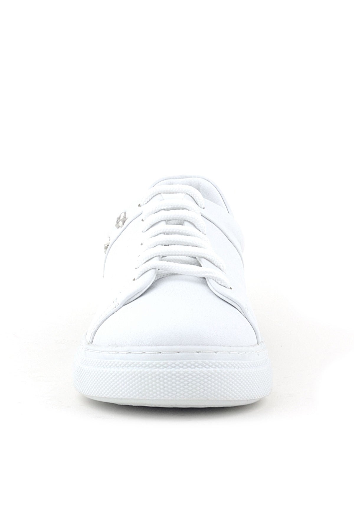 Hakiki Deri Kadın Beyaz Bağcıklı Yıldızlı Sneaker Ayakkabı