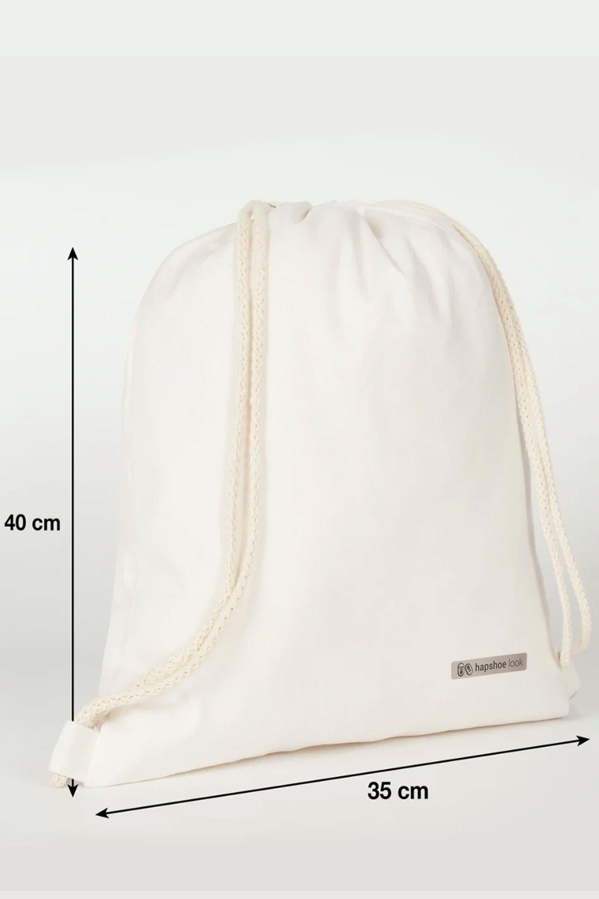 Hapshoe Look Krem 35x40 cm Unisex Ham Bez Büzgülü Ayakkabı Terlik Çantası