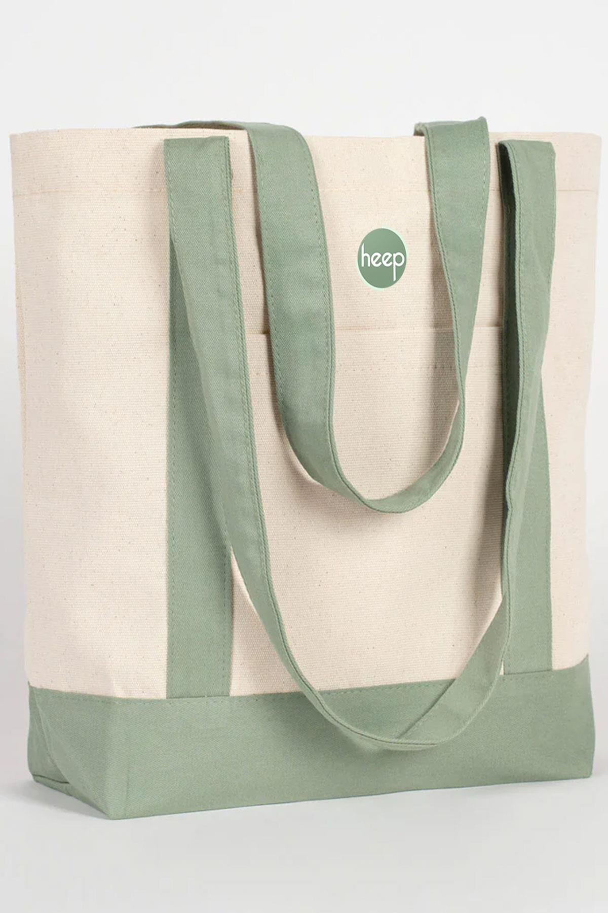 Heep Mint Yeşili Cepli Kanvas Tote Çanta