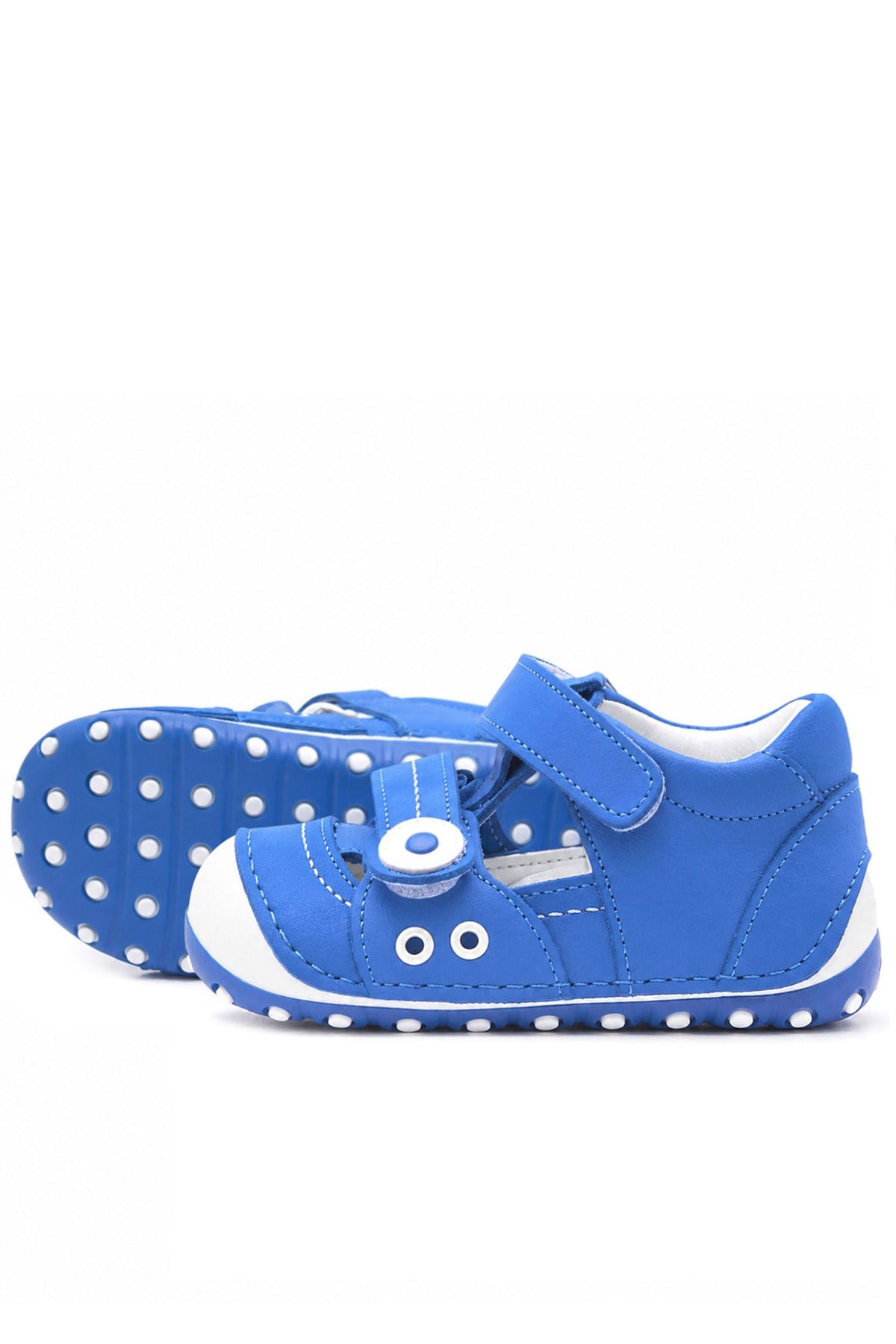 Hakiki Deri Mavi Cırtlı Yazlık İlk Adım Ayakkabı